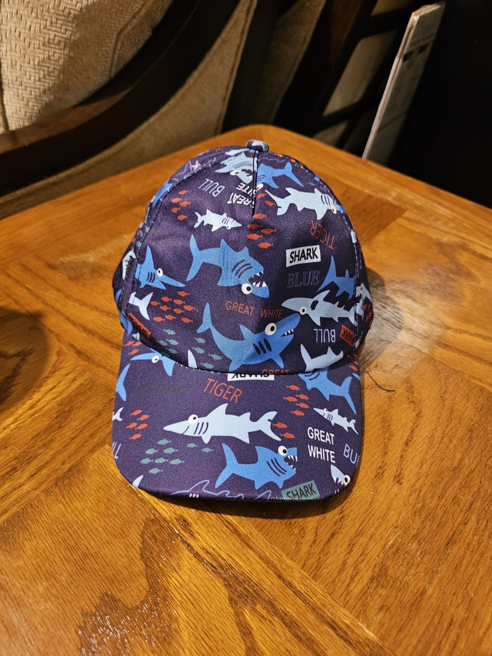 Kids Navy Shark Print Baseball Cap with Bill